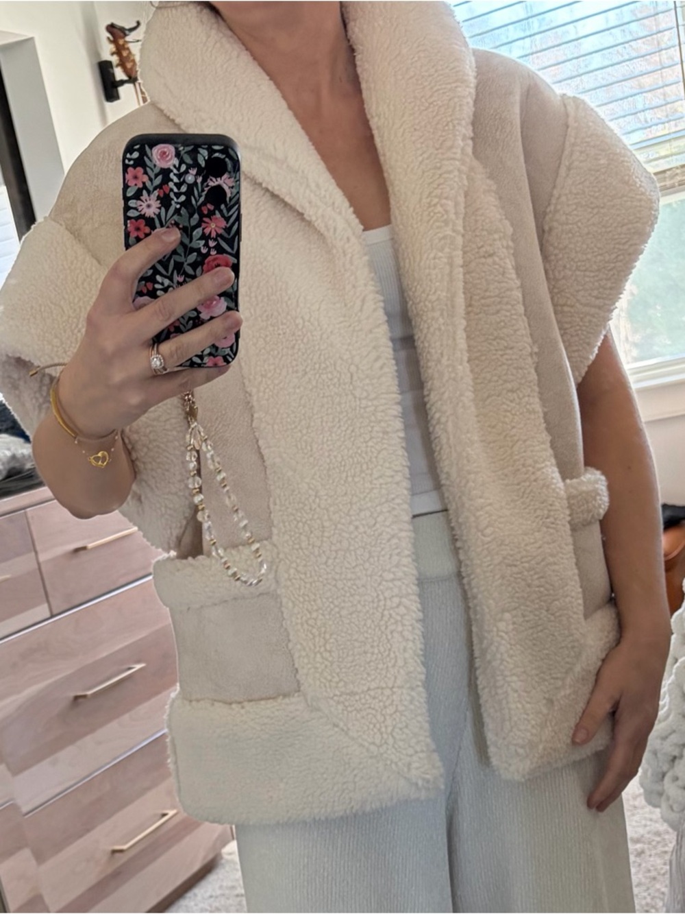 Plush Sherpa Open-Front Vest in Cream